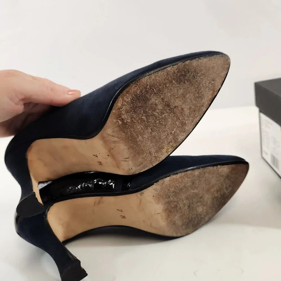 Amante Spain Dark Blue Suede Leather Heel Womens 7M Used With Shoe Bag - Picture 10 of 12